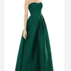 Alfred Sung Strapless Satin Twill A-Line Gown Emerald Green-Bridesmaid Dress